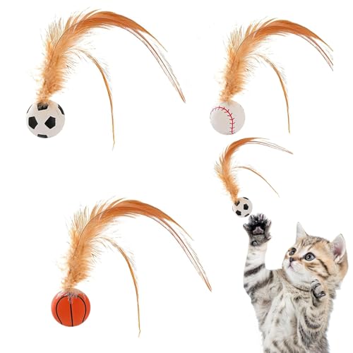 XUDUOO 3 Stück Katzenhüpfbälle mit Feder, Katzenball Spielzeug für Indoor-Katzen, lustiges interaktives Haustierspielzeug für Kätzchen, drinnen und draußen, zum Kauen und Kratzen von XUDUOO