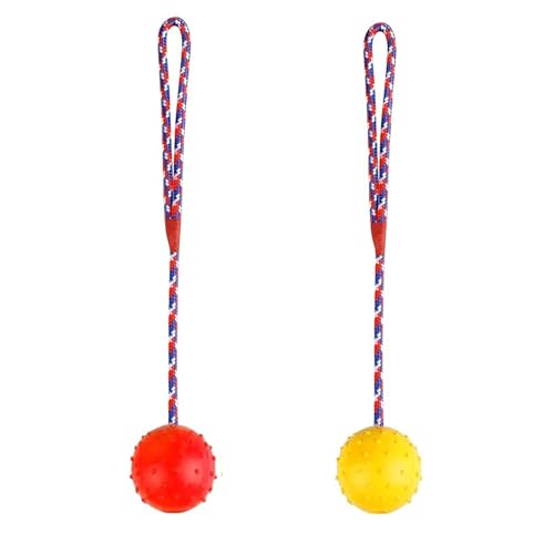 XUEHOU Hundespielzeug Wurfball Set, 2 Bunte Gummibälle mit 30 cm Seil, Interaktives Apportierspielzeug für Große und Kleine Hunde XUEHOU Hundespielzeug Wurfball Set, 2 Bunte Gummibälle mit 30 cm Seil, Interaktives Apportierspielzeug für Große und Kleine Hunde von XUEHOU