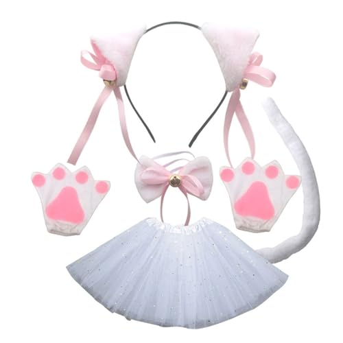 XUEYEGONGJI Katzenkostüm für Mädchen 1 Set weiße durchschnittliche Größe Katzenkostüm Beinhaltet Ohren, Schwanz, Bowtie, Rock und Handschuhe, entzückend für Kleider, Mädchen XUEYEGONGJI Katzenkostüm für Mädchen 1 Set weiße durchschnittliche Größe Katzenkostüm Beinhaltet Ohren, Schwanz, Bowtie, Rock und Handschuhe, entzückend für Kleider, Mädchen von XUEYEGONGJI