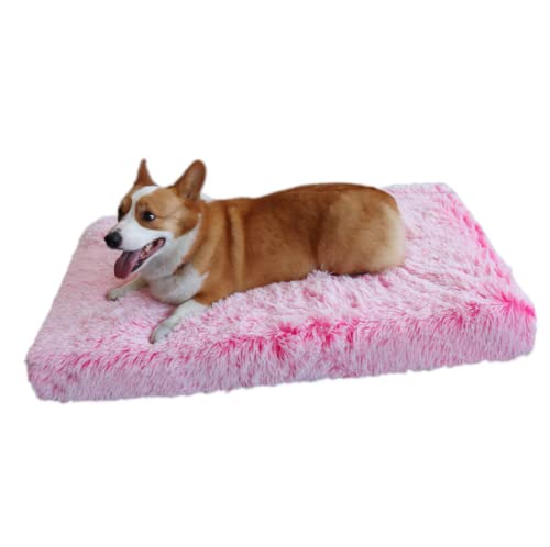Abnehmbarer Bezug Haustier-Matratzenkissen Ultra Plüsch Deluxe Orthopädisches Schaumstoff-Hundebett Rechteckige Katzenmatten Haustier-Sofa Hundezubehör-Farbverlauf rosa,L-75x50x6cm von XUFXEUT