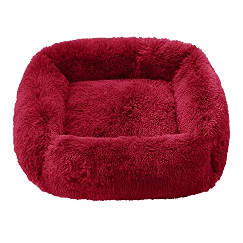 Beruhigendes Hundebett Schlafmatte Winter Katzenbett Quadratische Kuschelbetten Weiches Flauschiges Plüsch Welpenkissen für kleine mittelgroße Hunde Katzen-Weinrot,L 80x70cm Beruhigendes Hundebett Schlafmatte Winter Katzenbett Quadratische Kuschelbetten Weiches Flauschiges Plüsch Welpenkissen für kleine mittelgroße Hunde Katzen-Weinrot,L 80x70cm von XUFXEUT