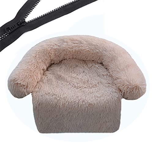 Reißverschluss Hundesofa Abnehmbarer Bezug Hundecouch Bett Waschbar Plüsch Hunde Zwinger Winter Warm Schlafende Haustiere Nest Kissen Hund-Khaki,W60CMxL80CMxOD85CM von XUFXEUT