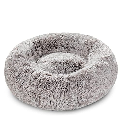 Rundes Flauschiges Hundebett Waschbar Haus Langes Plüsch King Hundebett Für Hunde Korb Haustier Kissen Katzenbett Hundematte Tiere Schlafen Sofa-Weiß Braun,XL-80CM,Deutschland von XUFXEUT