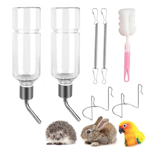 XULEGGNK Trinkflasche Hasen Mit Halterung 2 Stück, Meerschweinchen Trinkflasche, Hasentränke, Wassertränke Hasen, Kaninchentränke, Für Hase, Hamster, Kaninchen, Nager (350ml x 2) von XULEGGNK