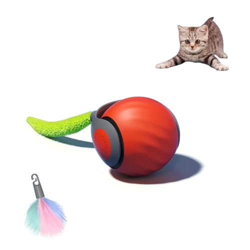 XUNNIU Interaktiver Ball für Katzen/Hunde, Katzenspielzeug mit flauschigem Schwanz, Smart-Hundeball, um 360 Grad drehbar, Speedy Tail und Smartball für Katzen (Orange, 1 Stück) von XUNNIU