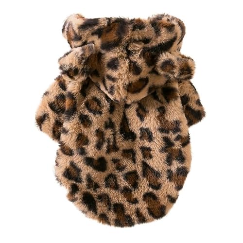 XUTCEKOUYR Hunde-Kapuzenpullover mit Leopardenmuster, warme Winterkleidung for Haustiere, Hundemantel mit Leopardenmuster, Wintermantel for Haustiere und leichte Haustierkleidung(Brown,S) von XUTCEKOUYR