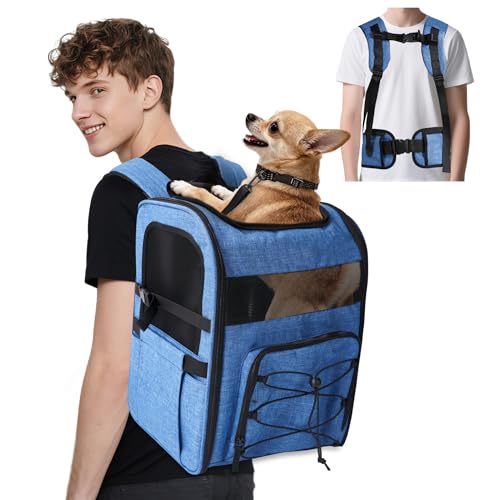 Hunderucksack, atmungsaktiv und bequem – kommt mit Brustgurt, Hüftgurt, Sicherheitsschnalle, ideale Haustier-Tragetasche für Reisen, Wandern und tägliche Spaziergänge, Blau Hunderucksack, atmungsaktiv und bequem – kommt mit Brustgurt, Hüftgurt, Sicherheitsschnalle, ideale Haustier-Tragetasche für Reisen, Wandern und tägliche Spaziergänge, Blau von XUVIRA