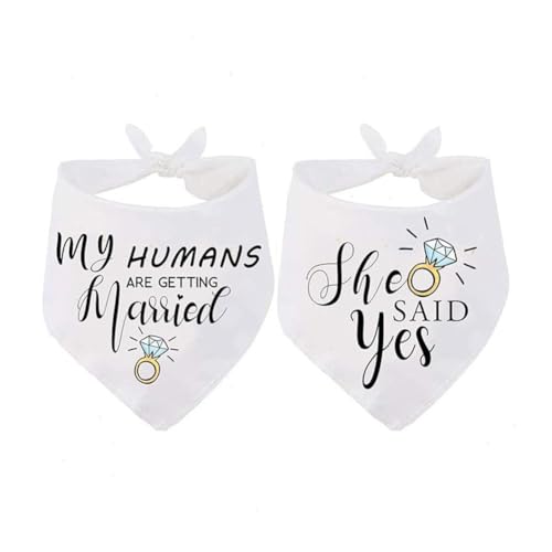 2 Stück Hunde-Bandanas als Verlobungsgeschenk, Bedruckt mit „My Humans Are Getting Married She Said Yes“ usw. Hunde-Bandanas, für Hochzeits-Verlobungsfotos, Haustier-Schal für Hundeliebhaber, von XUXN