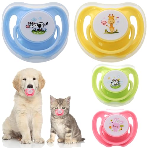 XVHOAB 4pcs Kätzchen Schnuller, niedlicher sicherer Silikonpulber mit Staubbedeckung, beruhigende Begleiter Hund Kauenspielzeug, Essentielles Zehnteenzubehör von XVHOAB