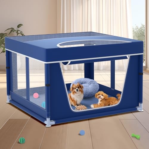Welpenlaufstall mit oberer Abdeckung, 106,7 x 107,7 x 66 cm, Hunde-Laufstall für kleine oder Welpen, Hundezaun, Haustier-Laufstall für drinnen und draußen, stabiler Sicherheits-Hundegehege mit Welpenlaufstall mit oberer Abdeckung, 106,7 x 107,7 x 66 cm, Hunde-Laufstall für kleine oder Welpen, Hundezaun, Haustier-Laufstall für drinnen und draußen, stabiler Sicherheits-Hundegehege mit von XVISHX