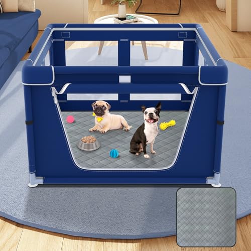 XVISHX Welpenlaufstall mit DogPads, 106,7 x 107,7 x 66 cm, Hunde-Laufstall für kleine oder Welpen, Haustier-Laufstall für drinnen und draußen, stabile Sicherheit mit robusten Netzfenstern, Blau XVISHX Welpenlaufstall mit DogPads, 106,7 x 107,7 x 66 cm, Hunde-Laufstall für kleine oder Welpen, Haustier-Laufstall für drinnen und draußen, stabile Sicherheit mit robusten Netzfenstern, Blau von XVISHX