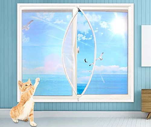 XWanitd Katzensicherheits-Fensterschutz, Mückenschutz, Balkonnetze, kratzfest, Katzennetz, selbstklebend, Fensternetz, DIY-Größe, Reißverschluss (100 x 100 cm, Reißverschluss-B) von XWanitd
