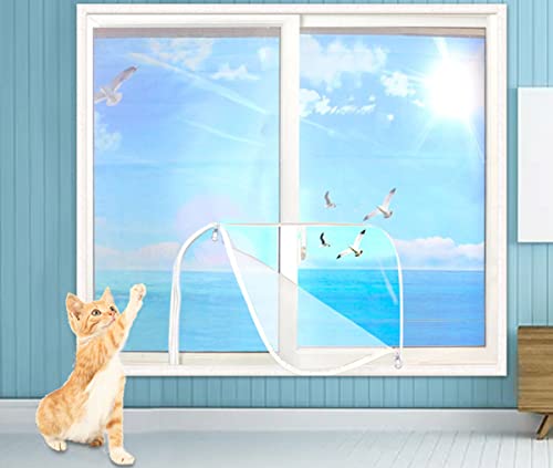 XWanitd Katzensicherheits-Fensterschutz, Mückenschutz, Balkonnetze, kratzfest, Katzennetz, selbstklebend, Fensternetz, DIY-Größe, Reißverschluss (130 x 150 cm, Reißverschluss) von XWanitd