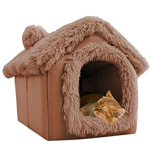 XWanitd Weiches Plüsch-Hundehaus, Haustierzelt, Winter, warm, Katzenhöhle, Hundehütte, Haustiernest, faltbar, für den Innenbereich, Katze, Kätzchen, Hundewelpen, Größe M, Plüschbraun von XWanitd