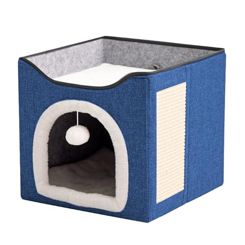 Große Katzenhöhle mit 2 Liegen für Haustierhaus mit flauschigem Ball zum Aufhängen und Kratzpolster, Katzenhausbett für den Innenbereich, faltbare Kätzchen-Höhle für alle Jahreszeiten (39 x 39 x 38 cm Große Katzenhöhle mit 2 Liegen für Haustierhaus mit flauschigem Ball zum Aufhängen und Kratzpolster, Katzenhausbett für den Innenbereich, faltbare Kätzchen-Höhle für alle Jahreszeiten (39 x 39 x 38 cm von XXIUDEE