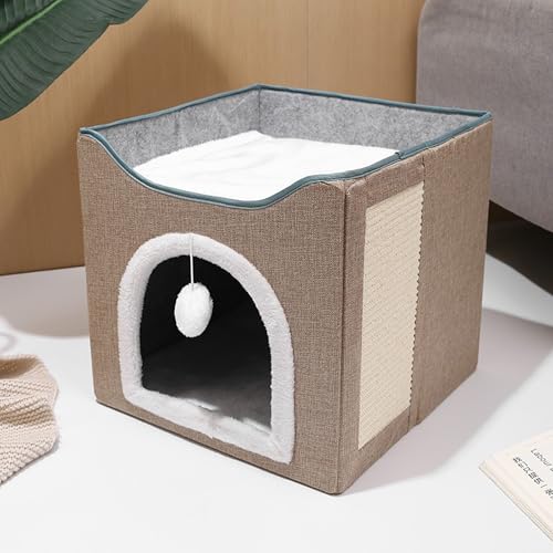 Große Katzenhöhle mit 2 Liegen für Haustierhaus mit flauschigem Ball zum Aufhängen und Kratzpolster, Katzenhausbett für den Innenbereich, faltbare Kätzchen-Höhle für alle Jahreszeiten (39 x 39 x 38 cm Große Katzenhöhle mit 2 Liegen für Haustierhaus mit flauschigem Ball zum Aufhängen und Kratzpolster, Katzenhausbett für den Innenbereich, faltbare Kätzchen-Höhle für alle Jahreszeiten (39 x 39 x 38 cm von XXIUDEE