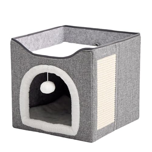 Große Katzenhöhle mit 2 Liegen für Haustierhaus mit flauschigem Ball zum Aufhängen und Kratzpolster, Katzenhausbett für den Innenbereich, faltbare Kätzchen-Höhle für alle Jahreszeiten (39 x 39 x 38 cm Große Katzenhöhle mit 2 Liegen für Haustierhaus mit flauschigem Ball zum Aufhängen und Kratzpolster, Katzenhausbett für den Innenbereich, faltbare Kätzchen-Höhle für alle Jahreszeiten (39 x 39 x 38 cm von XXIUDEE