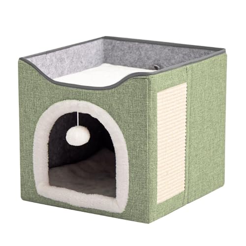 Große Katzenhöhle mit 2 Liegen für Haustierhaus mit flauschigem Ball zum Aufhängen und Kratzpolster, Katzenhausbett für den Innenbereich, faltbare Kätzchen-Höhle für alle Jahreszeiten (39 x 39 x 38 cm Große Katzenhöhle mit 2 Liegen für Haustierhaus mit flauschigem Ball zum Aufhängen und Kratzpolster, Katzenhausbett für den Innenbereich, faltbare Kätzchen-Höhle für alle Jahreszeiten (39 x 39 x 38 cm von XXIUDEE