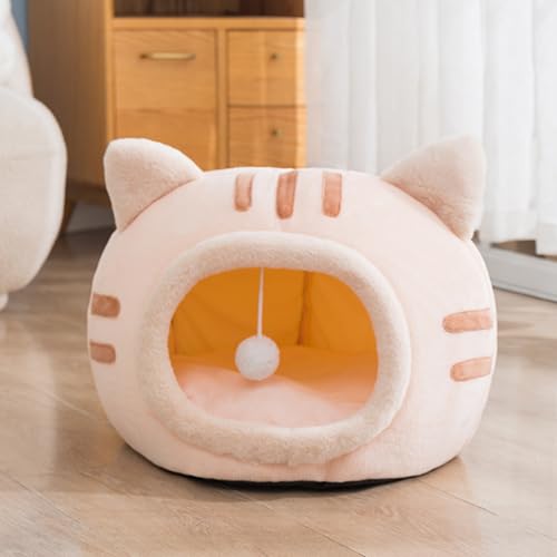 Katzenbett, Katzenhaus für Haustiere, rutschfestes Kätzchen-Iglu-Haus, Kätzchenbetthöhle, Haustierzelt mit abnehmbarem, waschbarem, gepolstertem Kissen für Welpen und Kätzchen (35 x 35 x 30 cm, Rosa) von XXIUDEE
