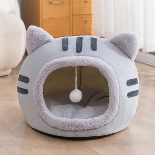 Katzenbett, Katzenhaus für Haustiere, rutschfestes Kätzchen-Iglu-Haus, Kätzchenbetthöhle, Haustierzelt mit abnehmbarem, waschbarem, gepolstertem Kissen für Welpen und Kätzchen (40 x 40 x 32 cm, Grau) von XXIUDEE