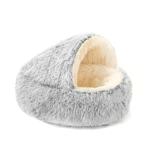 Katzenbetten für Haustiere im Innenbereich mit rutschfester Unterseite, flauschiges Katzenzeltbett, Kätzchen-Höhlenhaus mit abnehmbarem, waschbarem Kissen, Haustierhöhlen (40 x 15 cm, Stil 1, Grau) von XXIUDEE