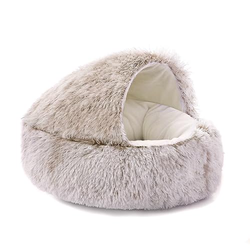 Katzenbetten für Haustiere im Innenbereich mit rutschfester Unterseite, flauschiges Katzenzeltbett, Kätzchen-Höhlenhaus mit abnehmbarem, waschbarem Kissen, Haustierhöhlen (50 x 15 cm, Stil 2, Kaffee) von XXIUDEE