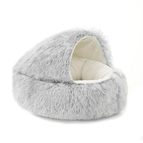 Katzenbetten für Haustiere im Innenbereich mit rutschfester Unterseite, flauschiges Katzenzeltbett, Kätzchen-Höhlenhaus mit abnehmbarem, waschbarem Kissen, Haustierhöhlen (60 x 15 cm, Stil 2, Grau) von XXIUDEE