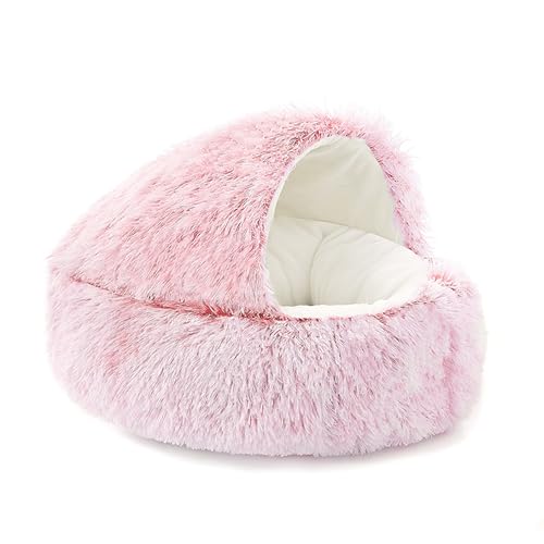 Katzenbetten für Haustiere im Innenbereich mit rutschfester Unterseite, flauschiges Katzenzeltbett, Kätzchen-Höhlenhaus mit abnehmbarem, waschbarem Kissen, Haustierhöhlen (60 x 15 cm, Stil 2, Rosa) von XXIUDEE