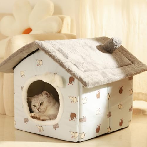 Katzenhaus für drinnen mit abnehmbarem Kissen, Kätzchen-Igluhöhlen, Haustierbetten, Haustier-Sofa-Matten für Welpen und Kätzchen, Katzenzelt, Bett, Haus, Kätzchen-Versteck (32 x 31 x 32 cm, blau) von XXIUDEE