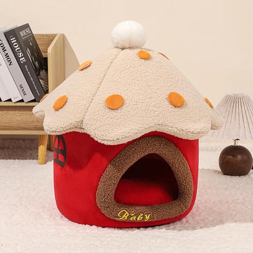 Katzenhöhle mit flauschigem Ball, halbgeschlossene Katzenhäuser für den Innenbereich, abnehmbares, waschbares Kissen, tragbare Haustierhäuser, Haustierbetten, Sofamatten für Kitty (39 x 39 cm, Rot und Katzenhöhle mit flauschigem Ball, halbgeschlossene Katzenhäuser für den Innenbereich, abnehmbares, waschbares Kissen, tragbare Haustierhäuser, Haustierbetten, Sofamatten für Kitty (39 x 39 cm, Rot und von XXIUDEE