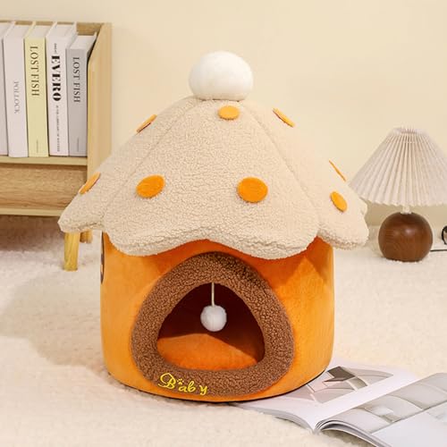 Katzenhöhle mit flauschigem Ball, halbgeschlossene Katzenhäuser für den Innenbereich, abnehmbares, waschbares Kissen, tragbare Haustierhäuser, Haustierbetten, Sofamatten für Kitty (39 x 39 cm, Gelb Katzenhöhle mit flauschigem Ball, halbgeschlossene Katzenhäuser für den Innenbereich, abnehmbares, waschbares Kissen, tragbare Haustierhäuser, Haustierbetten, Sofamatten für Kitty (39 x 39 cm, Gelb von XXIUDEE