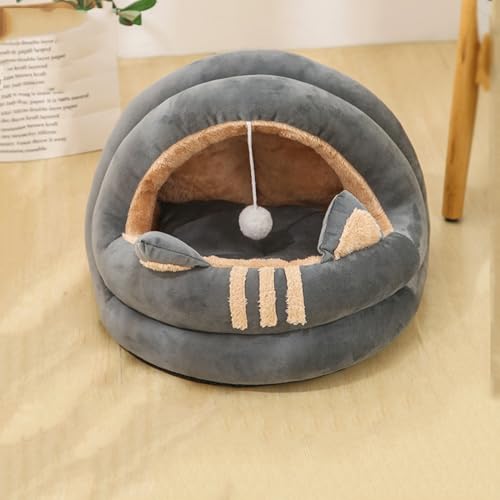 Katzenhöhlen, Katzenbetten, waschbares Haustier-Schlafhöhlenhaus, Kätzchen-Zelthaus mit abnehmbarem, waschbarem Kissen, Iglu für Kätzchen und Welpen (50 x 50 cm, Stil 1, grau) von XXIUDEE