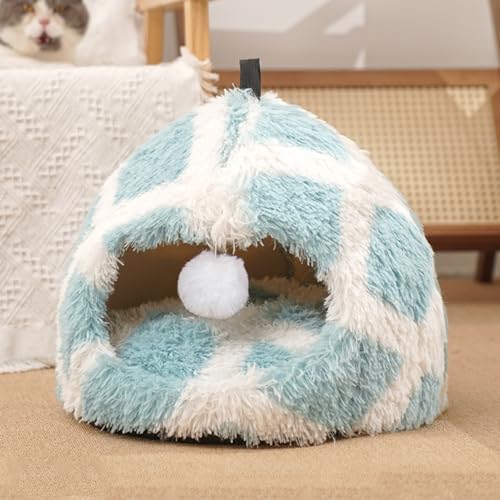 Katzenhöhlenbett, Iglu für den Innenbereich, Kätzchen-Zelt mit Kissen, Haustier-Schlafhaus für Kätzchen, Haustier-Sofa-Matten für Welpen, Kätzchen, 45 x 36 cm, Blau von XXIUDEE