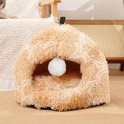 Katzenhöhlenbett, Iglu für den Innenbereich, Kätzchen-Zelt mit Kissen, Haustier-Schlafhaus für Kätzchen, Haustier-Sofa-Matten für Welpen, Kätzchen, 45 x 36 cm, Khaki von XXIUDEE