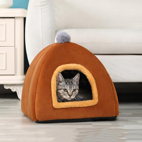 Katzenhöhlenbetten, Iglu, rutschfestes Katzenzelt, Höhlenhäuser mit abnehmbarem, waschbarem Kissen, Kätzchen- und Welpenhäuser für den Innenbereich, Haustierzelt, Kätzchenbetten (28 x 28 cm, braun) Katzenhöhlenbetten, Iglu, rutschfestes Katzenzelt, Höhlenhäuser mit abnehmbarem, waschbarem Kissen, Kätzchen- und Welpenhäuser für den Innenbereich, Haustierzelt, Kätzchenbetten (28 x 28 cm, braun) von XXIUDEE