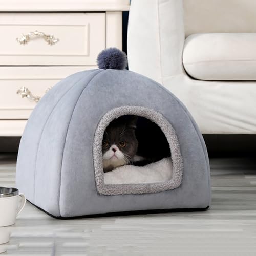 Katzenhöhlenbetten, Iglu, rutschfestes Katzenzelt, Höhlenhäuser mit abnehmbarem, waschbarem Kissen, Kätzchen- und Welpenhäuser für den Innenbereich, Haustierzelt, Kätzchenbetten (35 x 35 cm, Grau) von XXIUDEE