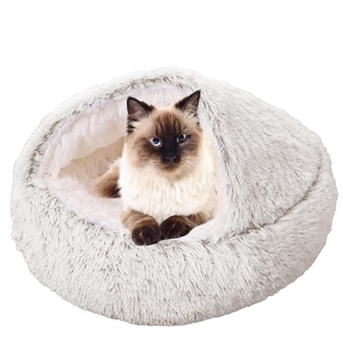 XXIUDEE Beruhigendes Katzenbett, Donut-Kissen für Hunde und Katzen, Katzenbett, Kätzchenbett, Welpenbett, Katzenbett, Haustier-Sofa-Kissen mit großer Kapuze für kleine, mittelgroße Haustiere im von XXIUDEE