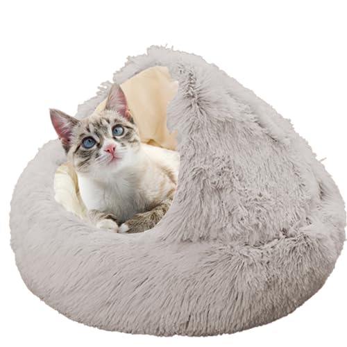 XXIUDEE Donut Hunde- und Katzenbetten, Anti-Angst, Haustierbett, Kätzchen, Kuschelbett, Katzenbett, Katzenhöhle, Katzenkissen, mit rutschfester Unterseite für Katzen, 50 cm, Kaffee von XXIUDEE