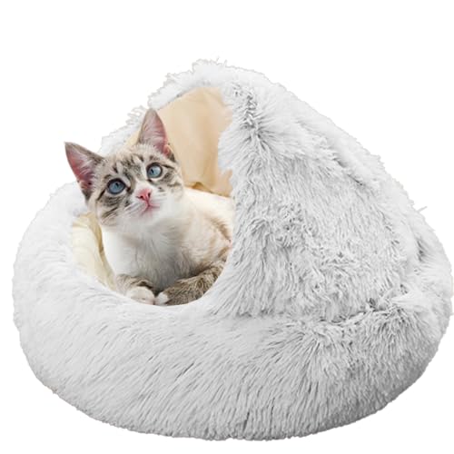 XXIUDEE Donut Hunde- und Katzenbetten, Anti-Angst, Haustierbetten Kätzchen, Kuschelbett, Katzenbett, Haus, Katzen, Hundehöhle, Katzenkissen, mit rutschfester Unterseite für Katzen, 50 cm, Grau von XXIUDEE