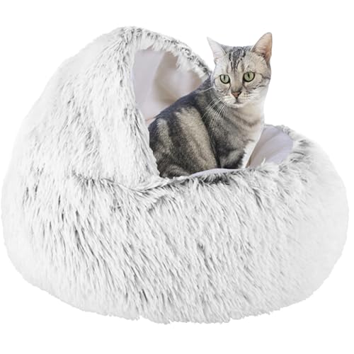 XXIUDEE Donut Katzenbett, Haustierbett, selbstwärmendes Kätzchen, Sofakissen, Haustier-Kuschelbett, Katzenhöhle, Bett, Katzenbett, Haus, Katzenschlafsack für Innen-Kätzchen, Welpen, 60 cm, Grau2 von XXIUDEE