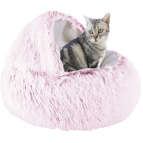 XXIUDEE Donut Katzenbett, Haustierbett, selbstwärmendes Kätzchen, Sofakissen, Haustier-Kuschelbett, Katzenhöhle, Bett, Katzenbett, Hauskatzenschlafsack für drinnen, Kätzchen, Welpen, 40 cm, Pink2 von XXIUDEE