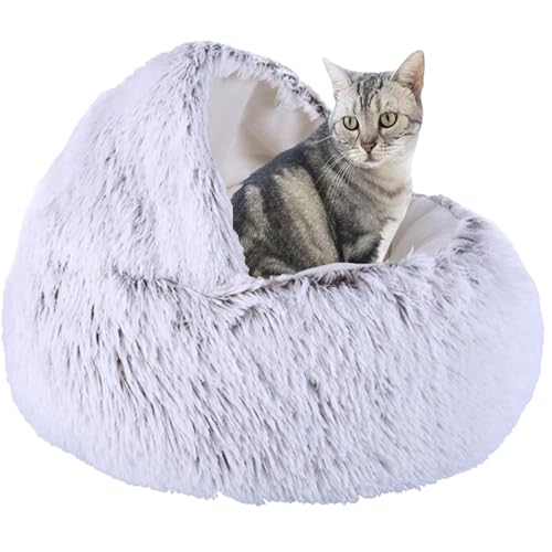 XXIUDEE Donut Katzenbett, Haustierbett, selbstwärmendes Kätzchen, Sofakissen, Haustier-Kuschelbett, Katzenhöhle, Bett, Katzenschlafbett, Katzenschlafsack für drinnen, Kätzchen, Welpen, 40 cm, Kaffee2 von XXIUDEE