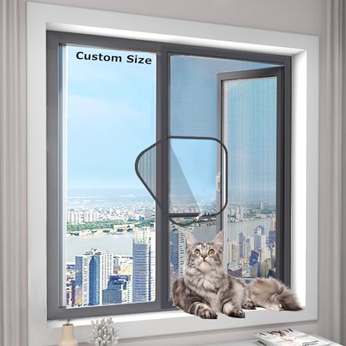 XXIUDEE Sicherheitsnetze für Katzen, individuelle Größe, schützt vor Insekten, Fliegengitter, selbstklebend, Katzenfenster, Schutznetze mit Reißverschluss, Katzen-Fensternetz von XXIUDEE
