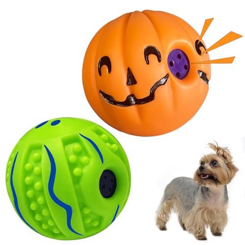 XXRXW Spiky Wackelball Kürbis Giggle Ball für Hunde Interaktiver Ball Quietschender Hundespielzeug Ball, Lustiger Kichern Ton zieht Aufmerksamkeit beim Schütteln oder Rollen auf sich, Hund von XXRXW