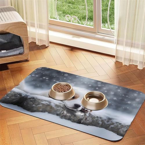 A Sleeping Dog Haustier-Futtermatte, saugfähig, Leder, rutschfest, 30 x 45 cm, schnell trocknend, wasserdicht, waschbar, Napfunterlage von XZDAL