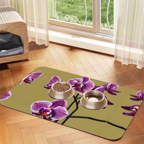 Beautiful Orchids Haustier-Futtermatte, saugfähig, Leder, rutschfest, 40 x 60 cm, schnell trocknend, wasserdicht, waschbar, Napfunterlage von XZDAL