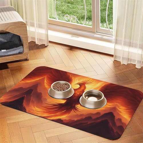 Beautiful Phoenix Haustier-Matte, saugfähig, Leder, rutschfest, 30 x 45 cm, schnell trocknend, wasserdicht, waschbar, Napfunterlage von XZDAL