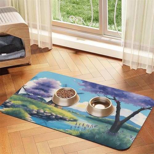 Beautiful River Windmühle für Haustiere, saugfähig, Leder, rutschfest, 40 x 60 cm, schnell trocknend, wasserdicht, waschbar, Napfunterlage Beautiful River Windmühle für Haustiere, saugfähig, Leder, rutschfest, 40 x 60 cm, schnell trocknend, wasserdicht, waschbar, Napfunterlage von XZDAL