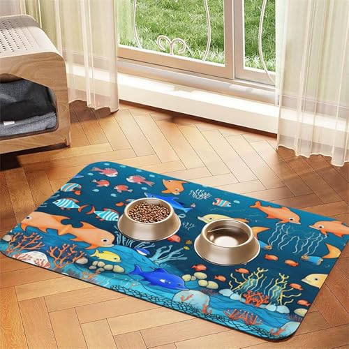 Blaue Unterwasserwelt der Fische, saugfähig, Leder, rutschfest, 30 x 45 cm, schnell trocknend, wasserdicht, waschbar, Napfunterlage Blaue Unterwasserwelt der Fische, saugfähig, Leder, rutschfest, 30 x 45 cm, schnell trocknend, wasserdicht, waschbar, Napfunterlage von XZDAL