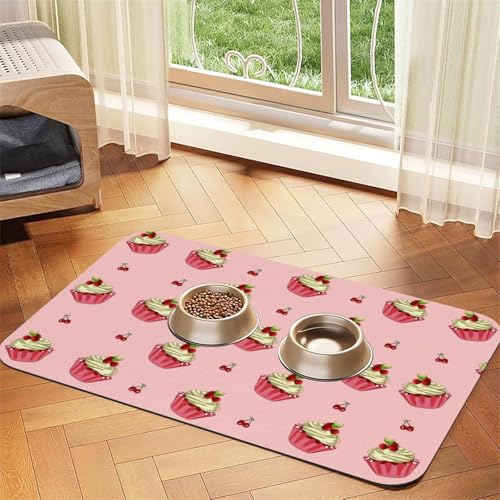 Cherry Cake Haustier-Futtermatte, saugfähig, Leder, rutschfest, 30 x 45 cm, schnell trocknend, wasserdicht, waschbar, Napfunterlage von XZDAL